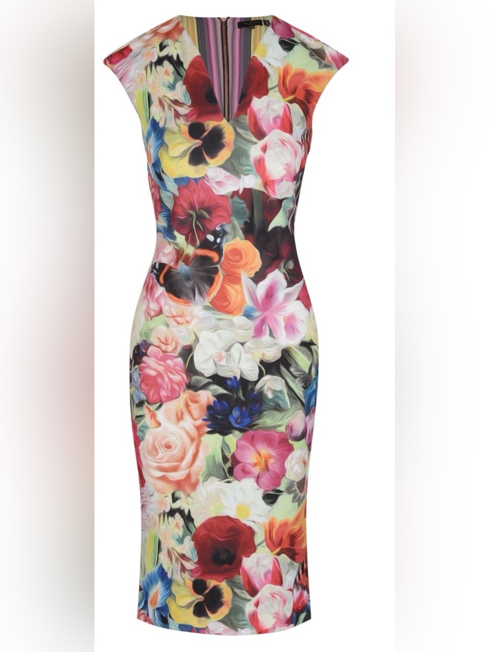 Ted Baker Tiha Floral Butterfly Print Sheath Dress Midi Dress Multicolor & Pink